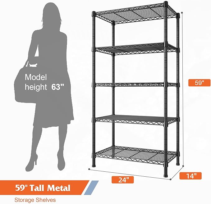 REIBII Wire Shelving Rack 5-Tier Metal Shelves - Image 3