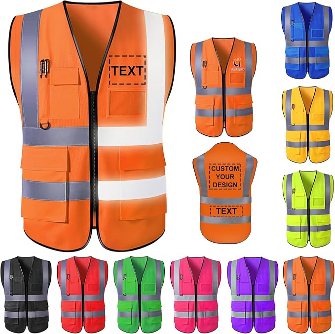 Custom Safety Vest for Men High Visibility Protective Workwear 5 Pockets Class 2 by YAEILOV