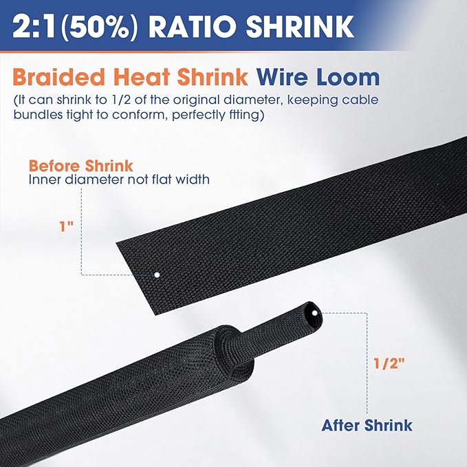 2:1 Heat shrinkable Braided Sleeving Fabric Wire Loom High Temp Heat Shrink - Image 2