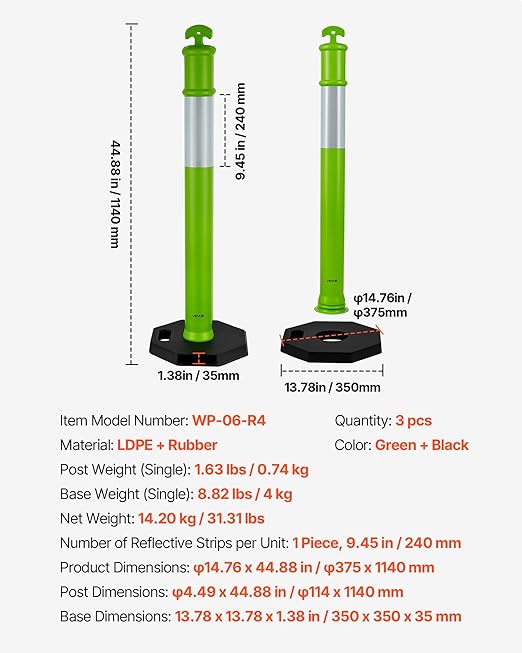 VEVOR 3 Pack Traffic Delineator Posts, 48 inches Traffic Safety Cones - Image 7