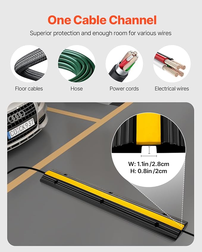 VEVOR 4 Pack of 1-Channel Rubber Cable Protector Ramps Heavy Duty 22046Lbs Load - Image 3