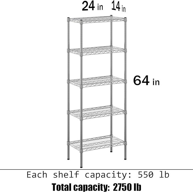 14" Deep x 24" Wide x 64" Height Wire Shelving Kit | 5-Tier | NSF Commercial - Image 3