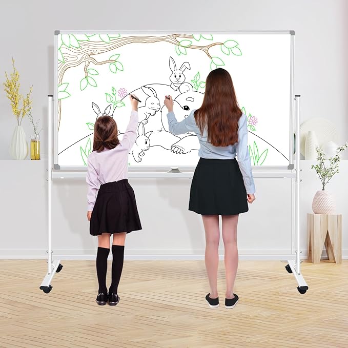 Large Rolling White Boards 60X36, Double-Sided Mobile Magnetic Whiteboard on - Image 9