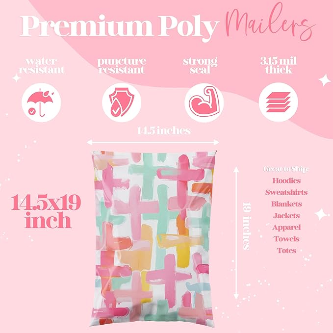 14.5x19 Designer Poly Mailer 100 Pack Heavy Duty Waterproof Self Seal Shipping - Image 3