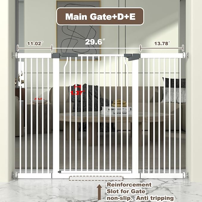 41" Extra Tall Cat Gate for Doorway, 54.8-57.4'' Metal Pet Baby Safe Gate - Image 3