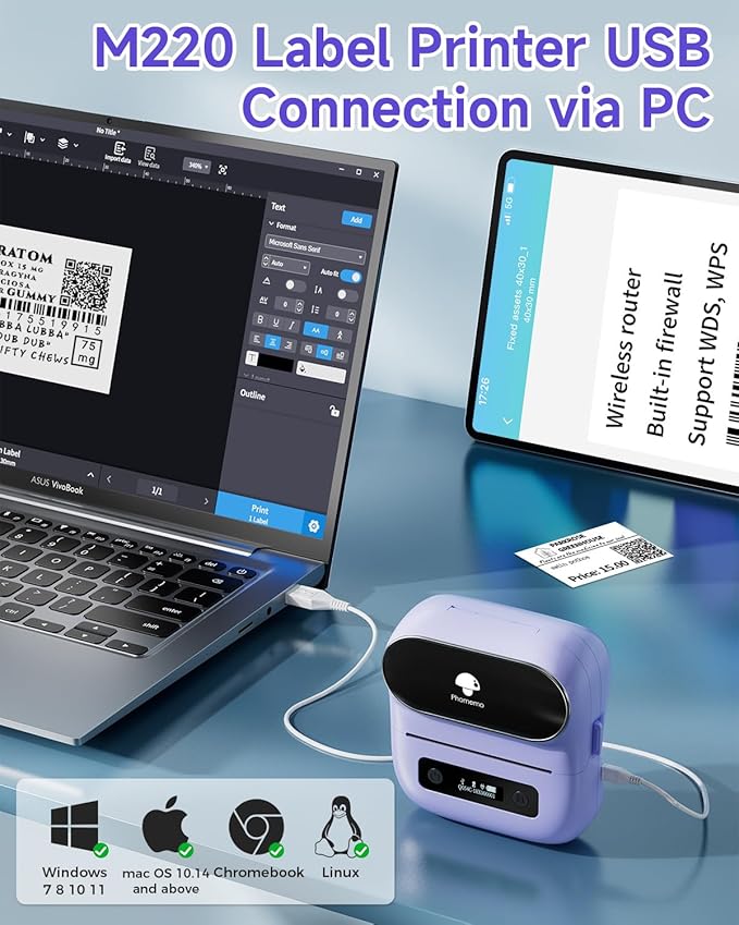Phomemo M220 Label Maker, Small Business, Portable Wireless Printer - Image 3
