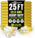 25ft Outdoor/Indoor Extension Cord 3-Outlet 12/3 Gauge Extra Heavy Duty 3 Prong by LifeSupplyUSA