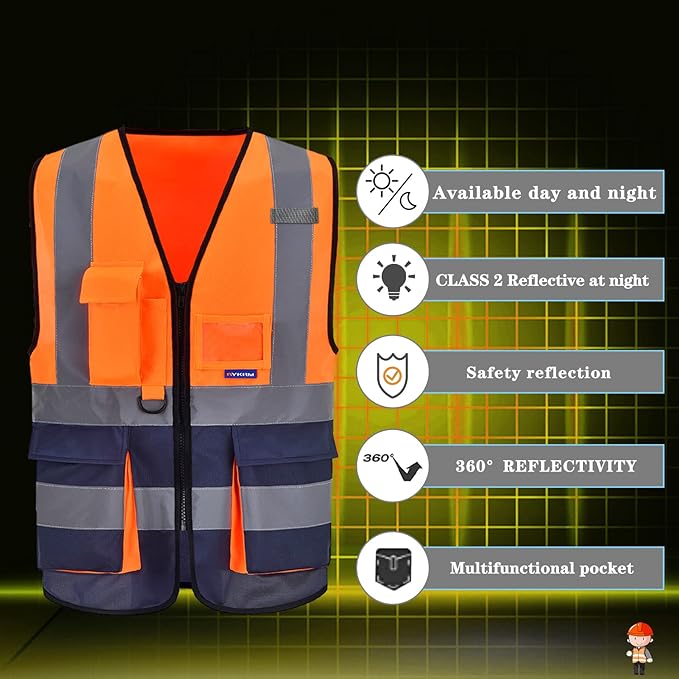 A-SAFETY High visibility vest, Reflective Safety Vest Workwear 7 Pockets Hi Vis - Image 4