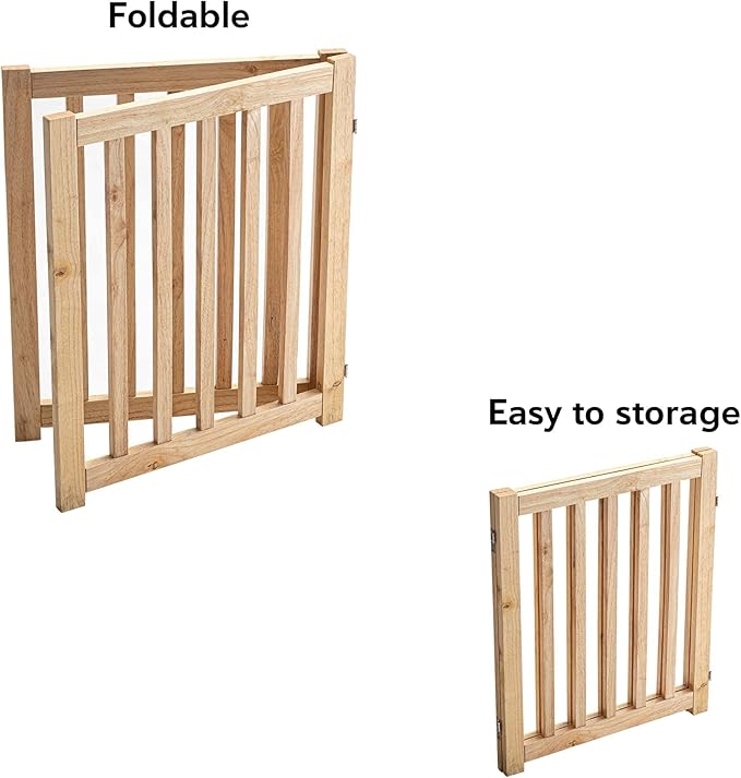 LZRS 2-Panel Wooden Free Standing Foldable Dog Gate Indoor – Solid Hardwood 24" - Image 4