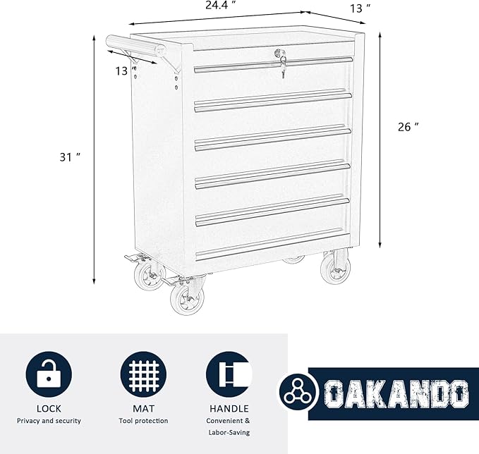 5-Drawer Metal Rolling Tool Chest - Image 2