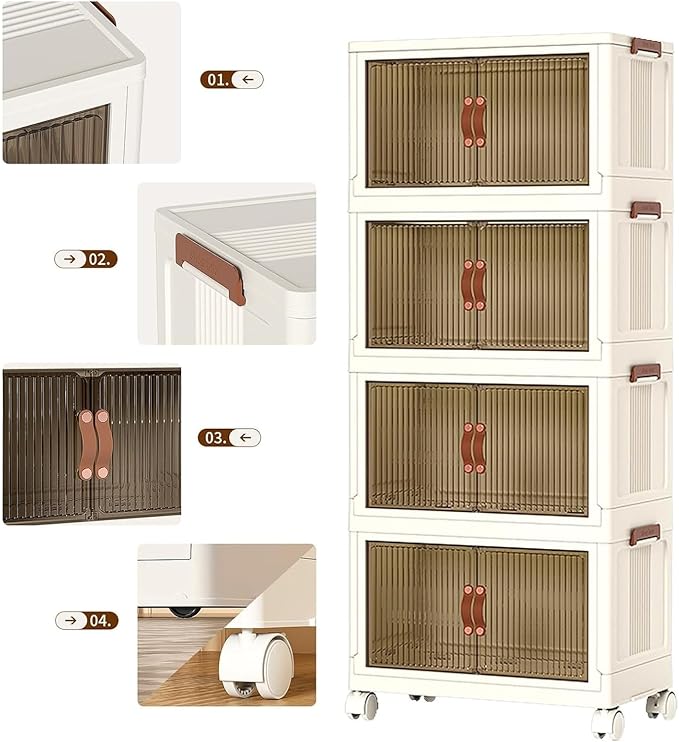 4 Tier Plastic Stackable Storage Bins and Boxes Organizer, Foldable Containers - Image 6