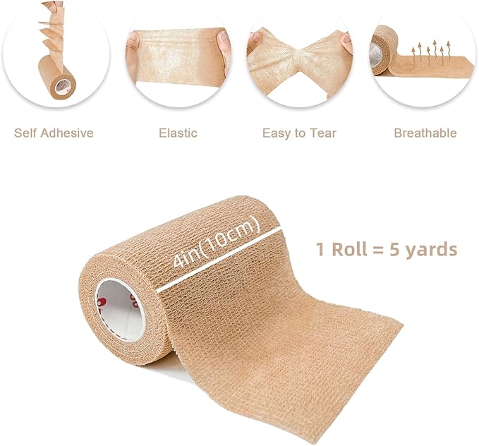 Beige-Self Adhesive Cohesive Bandage Wrap, Self Adherant Non-Woven Wrap Rolls - Image 2