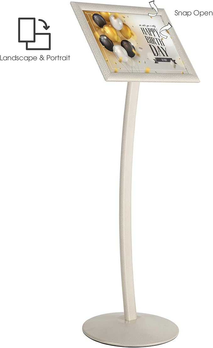 M&T Displays Curved Menu Board, 11x17 Pedestal Sign Holder White Pearlic Floor - Image 2