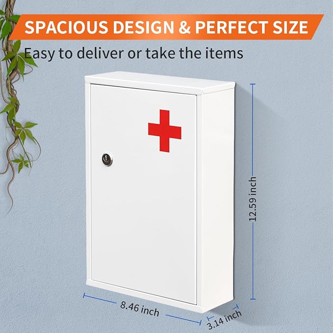Steel Wall-Mount Lockable Medical Cabinet, 2-Tier Medical Box - Image 2