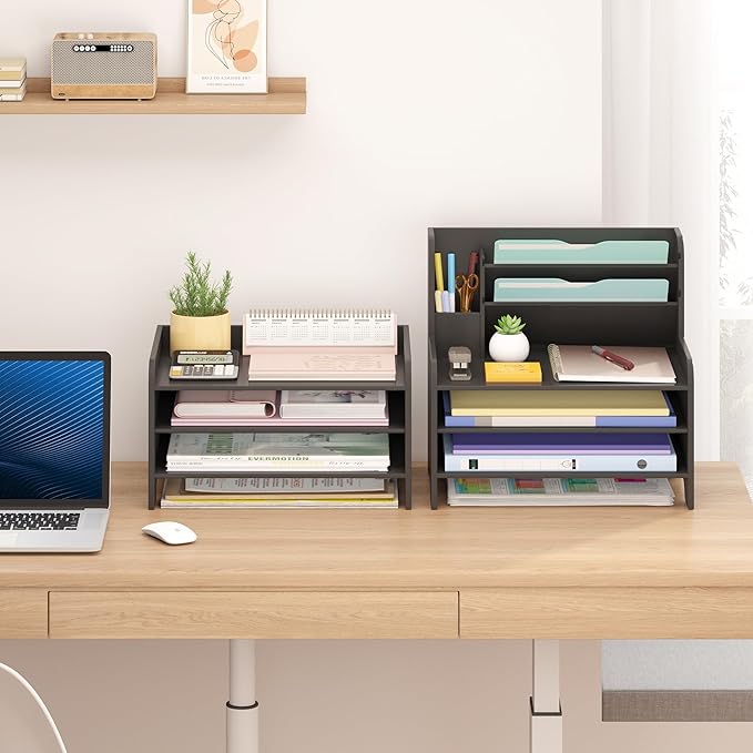 Bamboo Desk Organizer Mail Holder Countertop Letter Tray File Desktop Mail - Image 2
