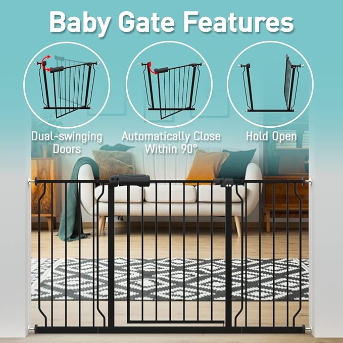 WAOWAO Baby Gate 29.13-33.86" Extra Wide Pressure Mounted Walk Through Swing - Image 3