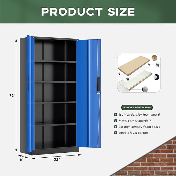 Greenvelly Metal Storage Cabinet, Lockable Steel Cabinet - Image 3