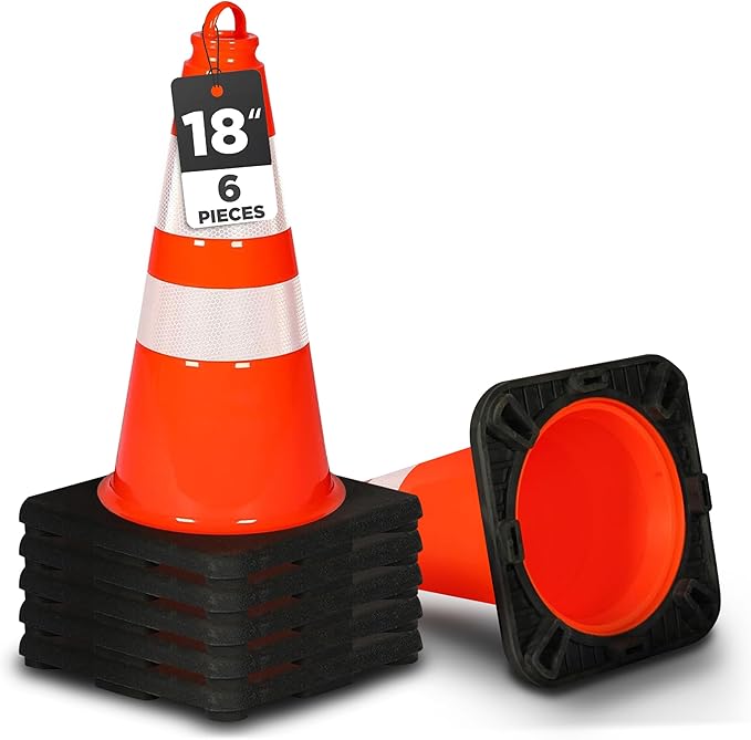 Pyle 18" Traffic Cones 6-Pack, High-Visibility Orange Safety Cones by PyleUSA