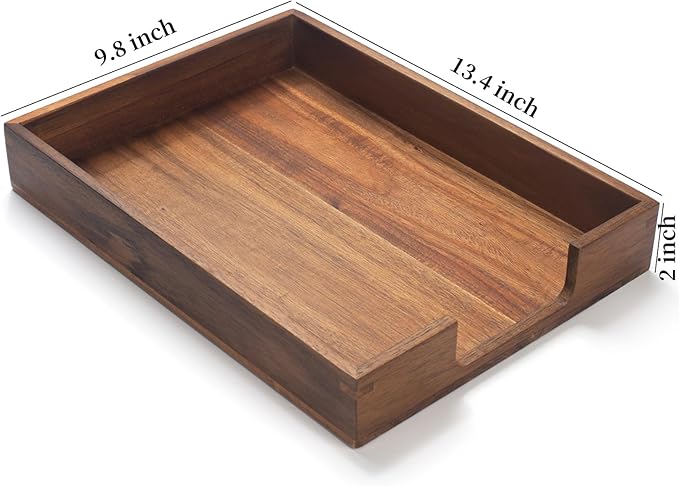 Wood Letter Tray, Acacia Wood Desk Tray, Wooden Desktop Organizer - Image 6