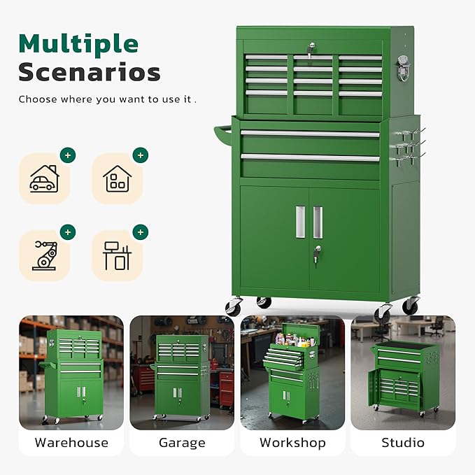 Greenvelly 8-Drawer Rolling Tool Chest, Metal Tool Chest - Image 8