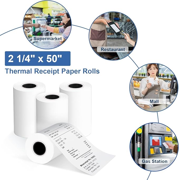 2 1/4" x 50' Thermal Receipt Paper Rolls 50 Rolls, BPA Free Receipt Paper - Image 4