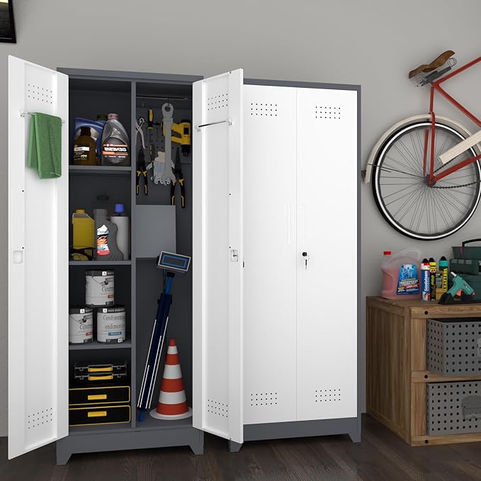 LUCYPAL Metal Garage Storage Cabinet, Broom Closet Storage Cabinet - Image 6