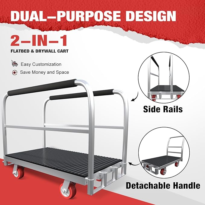2IN1 Heavy Duty Panel Truck, 2500 lbs Capacity Drywall & Lumber Cart, Flatbed - Image 2