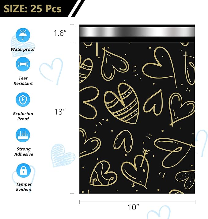 Poly Mailers 10x13 Inch 25 Pcs, Heart printed Thank You Shipping Bags - Image 2