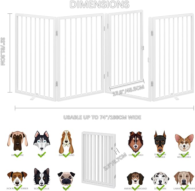 Vantas Folding No-Assembly Metal Pet Gate 80" Wide, Freestanding Accordion - Image 5