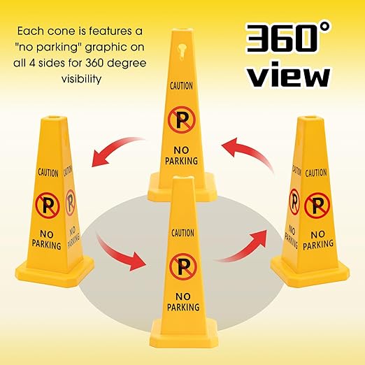 10 Pack No Parking Cones 26.38 Inch Four Sided Visibility Traffic Safety Cone - Image 3