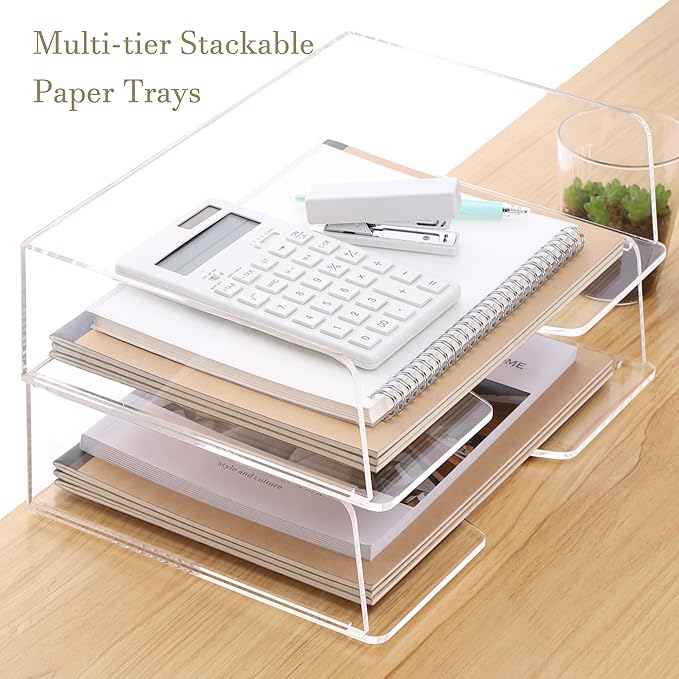 Acrylic Paper Tray Desk Organizers and Office Suplies Document Storage Enlarged - Image 2