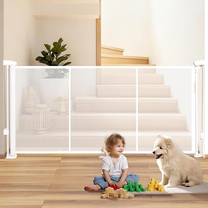 55" Retractable Baby Gate Extra Wide, Mesh Gate Long Child Gate Pet Gate by Dueelala