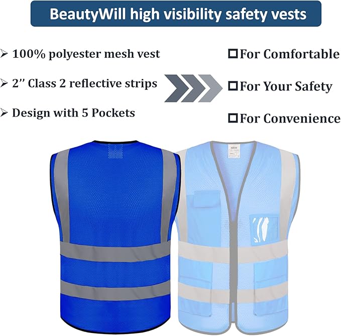 BeautyWill Custom Logo 10/20 Pack Safety Vest Class2 High Visibility Vest - Image 2