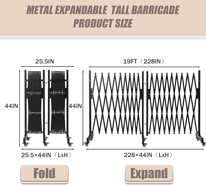 18 FT 44" High Industrial Metal Expandable Barricade，Retractable Traffic Fence - Image 3