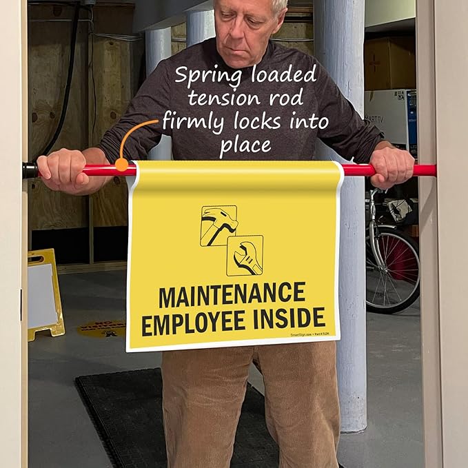 SmartSign Hanging Doorway Barricade, 11.25" x 18" Vinyl, Spring-loaded - Image 2