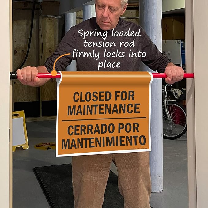 SmartSign "Closed For Maintenance" Bilingual Hanging Doorway Barricade Sign - Image 3