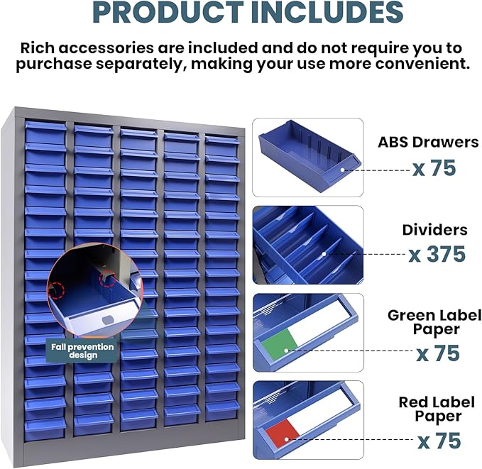 Part Cabinet with 75 Drawers, Shelves & Label Stickers - Image 4