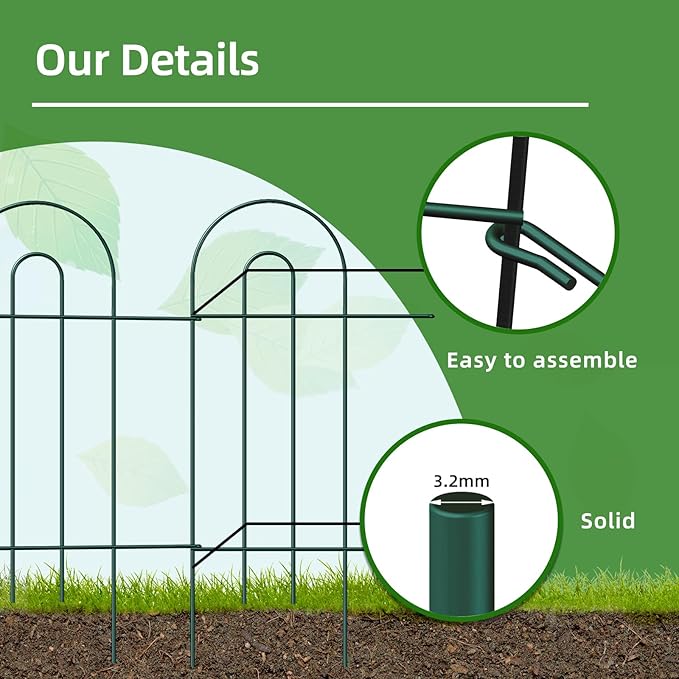 Decorative Garden Fence Border 32inX20ft Outdoor Green No Dig Temporary Iron - Image 4