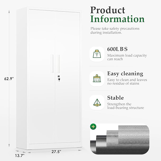 Crownland 63" Metal Storage Cabinet, Lockable Garage Storage Cabinets, High - Image 3