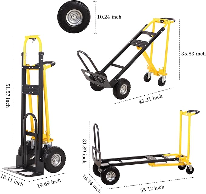 Convertible Hand Truck Dolly Cart, 3-in-1 Industrial Aluminum Hand Truck - Image 2