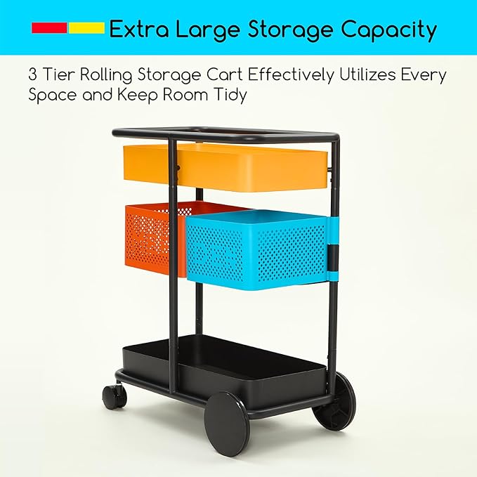 MEEDEN 3 Tier Rolling Utility Cart: Metal Heavy Duty Storage Cart Organizer - Image 5