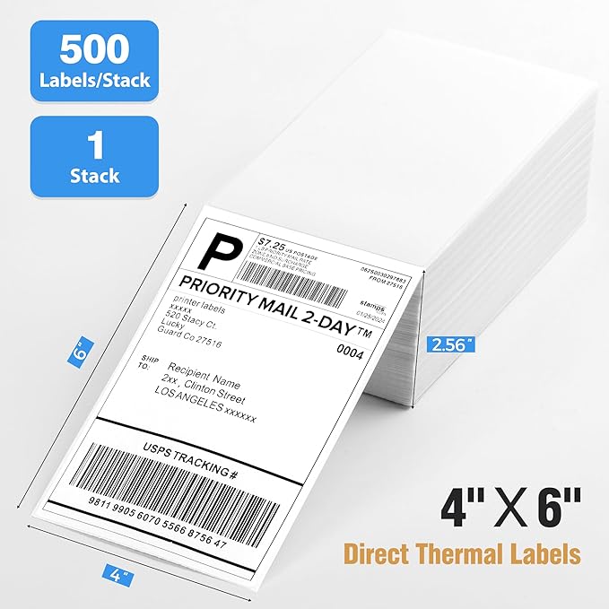 4x6 Thermal Labels Fanfold 500-Pack Crisp Prints Thermal Shipping Labels 4x6 - Image 2