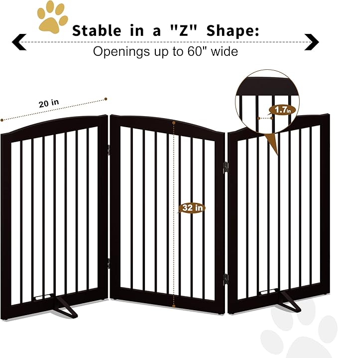 Freestanding Pet Gate for Dogs, Foldable Wooden Dog Gate for House Indoor - Image 6