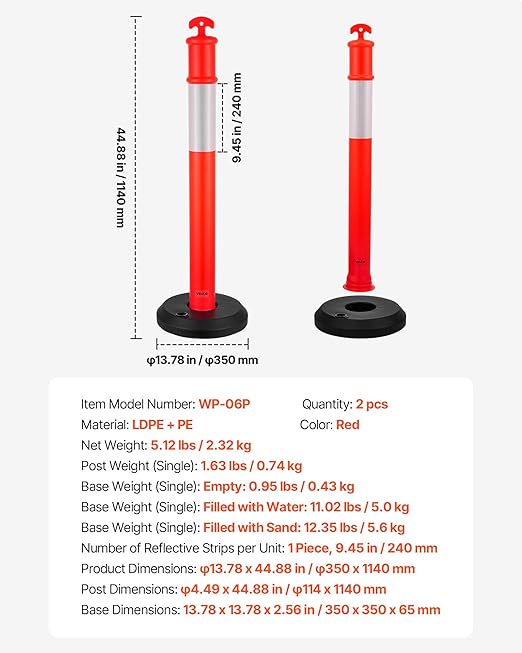 VEVOR 2 Pack Traffic Delineator Posts, 48 inches Traffic Safety Cones - Image 7