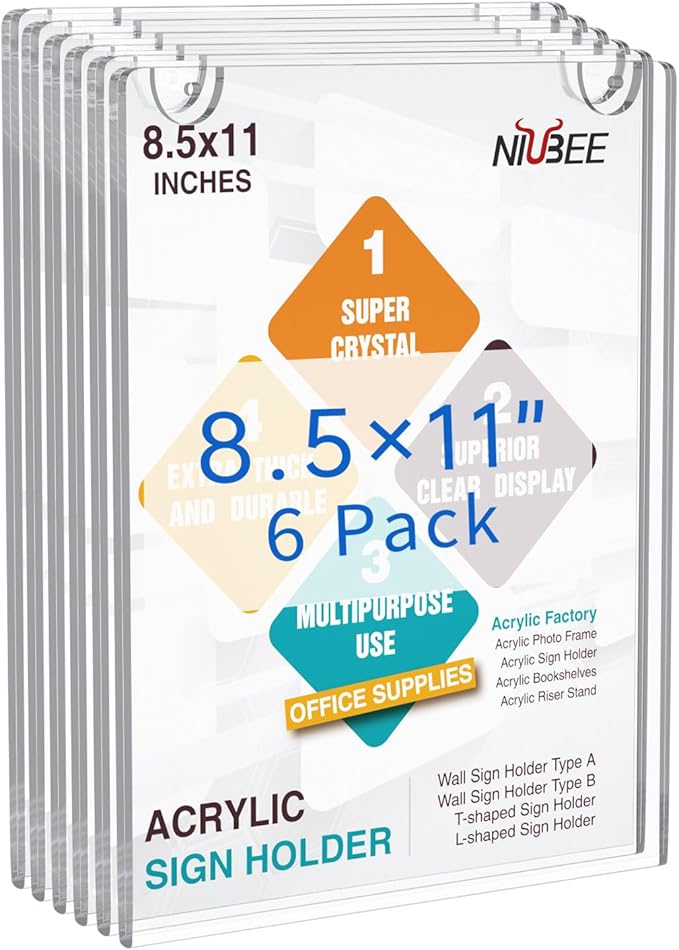NIUBEE 20 Pack Acrylic Sign Holder 8.5 x 11 inches Clear Wall Mount Frame Bonus by NIUBEE