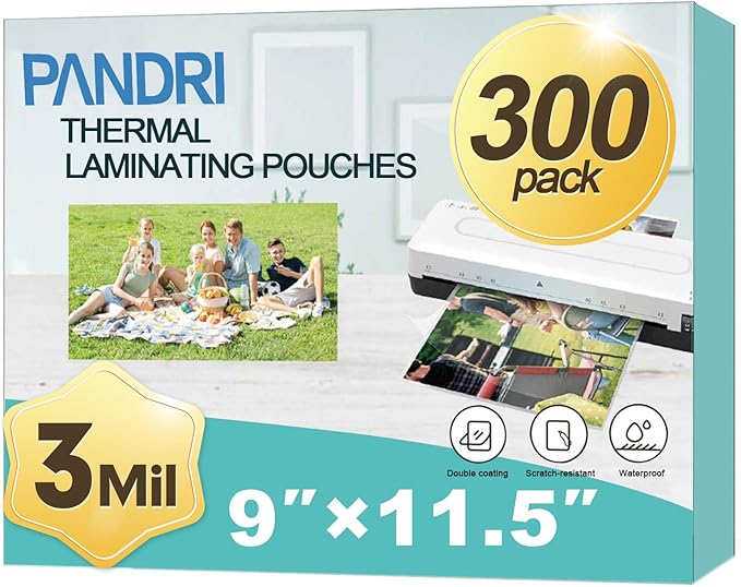 Laminating Sheets, PANDRI 300 Pack Thermal Laminator Pouches Holds 8.5 x 11 Inch by PANDRI