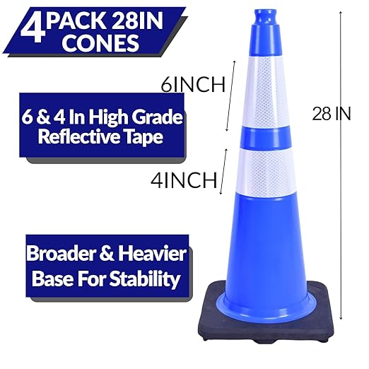 BESEA 4PACK 28 inch Traffic Safety Cones Blue Road Parking Cones 28" Heavy Duty - Image 2