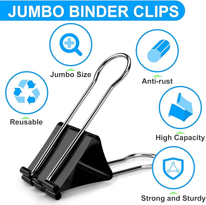OWLKELA 2.4 inch Extra Jumbo Binder Clips 2 Pcs, Large Paper Clip, Big Paper - Image 5