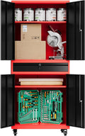 73" Metal Cabinet-Black & Red Heavy Duty Rolling Storage Cabinet Steel Tool by Fesbos