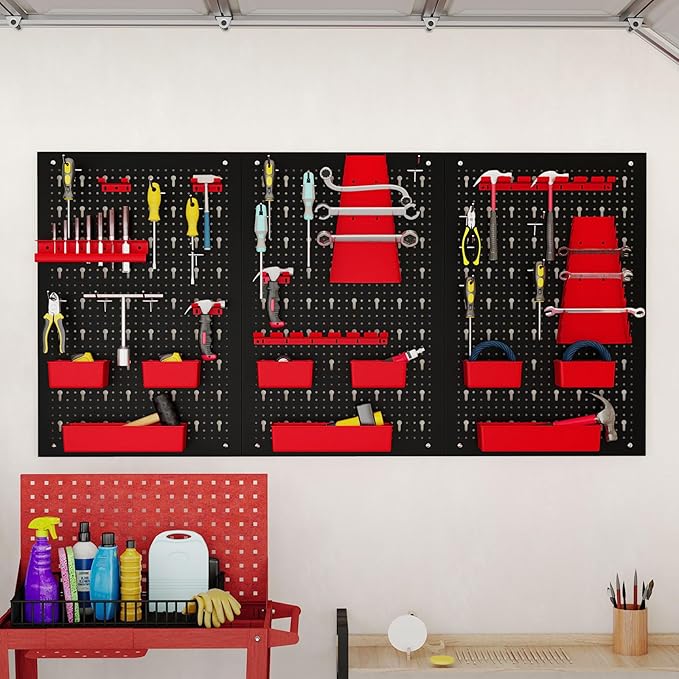Goplus Pegboard Wall Organizer, 9-Bin Parts Rack Organizer w/Hammer Racks - Image 4